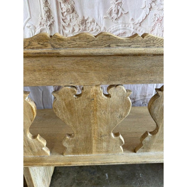 Rustic Hand-Carved Oak Benches, Pair, Folk Art / Spanish Colonial Style For Sale - Image 15 of 17