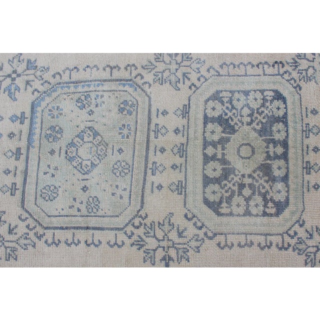 Blue Vintage Turkish Oushak Runner in Faded Blue in Neutral Background For Sale - Image 8 of 13