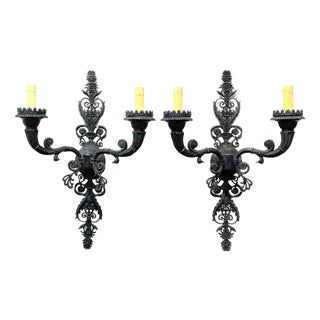 Large Pair of French Patinated Bronze Neoclassical Sconces, Mid 20th Century For Sale