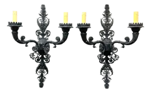 Large Pair of French Patinated Bronze Neoclassical Sconces, Mid 20th Century