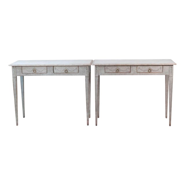 Pair of 19th Century Swedish Gustavian Painted Console Tables For Sale