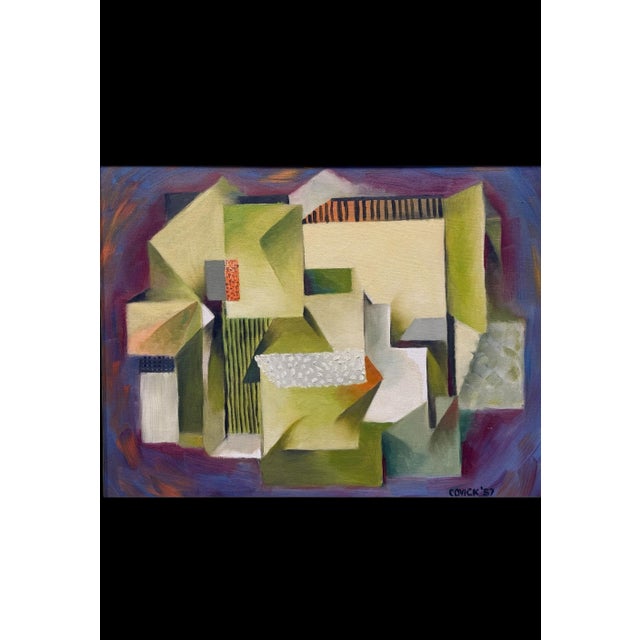 Mid-Century Modern Cubist Abstract Giltwood Framed Signed Oil on Canvas For Sale In Atlanta - Image 6 of 7