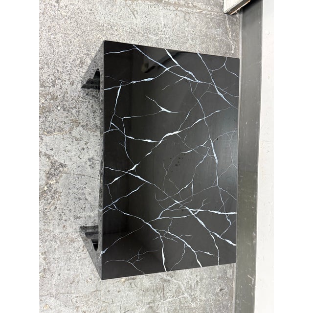 Black Made Goods Foster Faux Marble Lacquered Bench/Side Table For Sale - Image 8 of 12