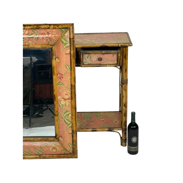 Ornamental & Decorative Materials Mid 20th Century Hollywood Regency Faux Bamboo Console / Vanity With Matching Mirror, 2 Pieces For Sale - Image 7 of 12