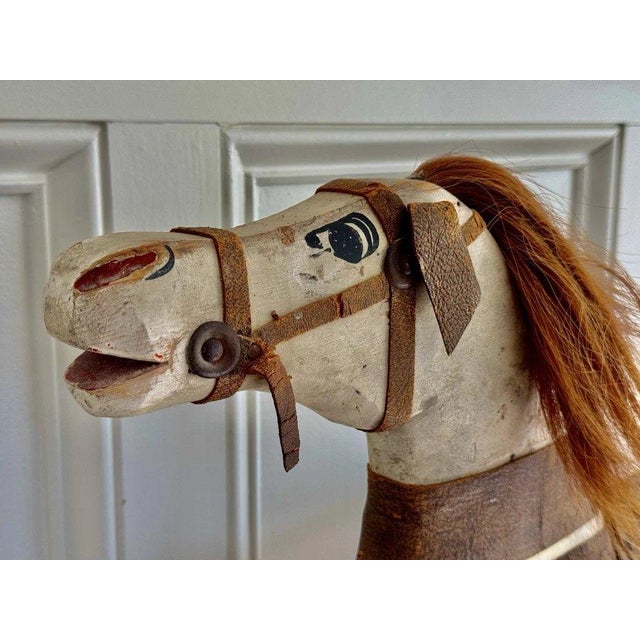 Art Deco Antique Late 19th Century Carved Wood Iron Whitney Reed Rocking Horse Sculpture For Sale - Image 3 of 9