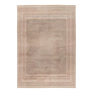 Antique Tabriz Style Wool Rug With Geometric Pattern in Subtle Earth Tones For Sale