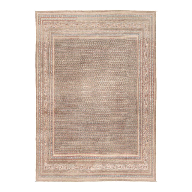 Antique Tabriz Style Wool Rug With Geometric Pattern in Subtle Earth Tones For Sale