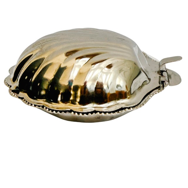 Mid-Century Modern Vintage Silver-Plated Shell Butter Dish & Caviar Server With Milk Glass Liner For Sale - Image 3 of 9