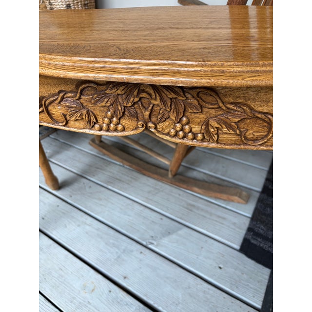 Brown 1970s Golden Oak Console Table With Decorative Design Motiff For Sale - Image 8 of 11