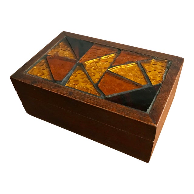 Jewelry Trinket Keepsake Box w/Amber Glass Chairish