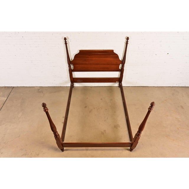 Late 20th Century Ethan Allen Georgian Carved Solid Cherry Wood King Size Poster Bed For Sale - Image 5 of 11