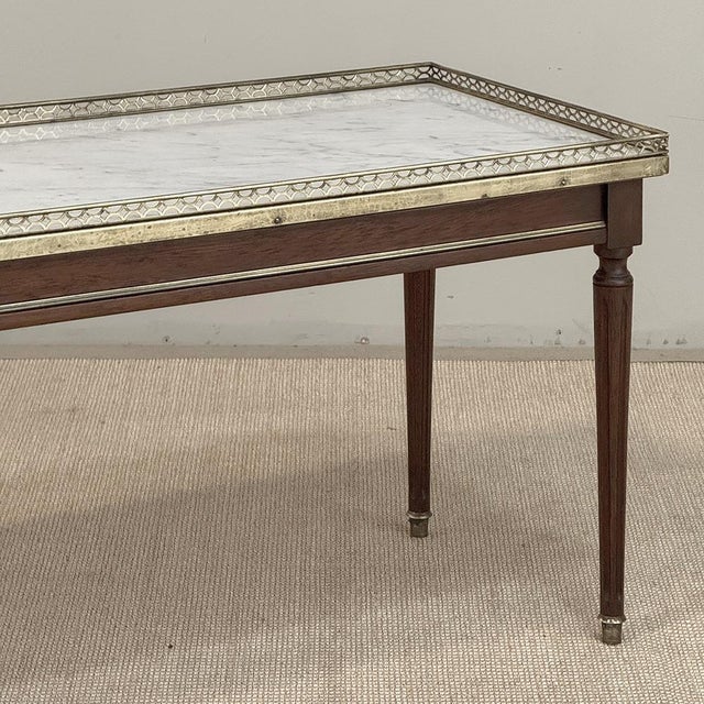 Wood Mid-Century Louis XVI Style Mahogany Coffee Table With Carrara Marble For Sale - Image 7 of 18