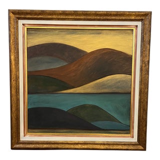 1990s "Heading South" Abstract Rolling Hills Landscape Oil Painting on Canvas For Sale