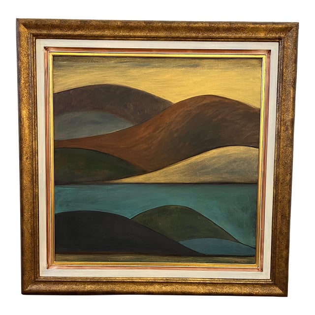 1990s "Heading South" Abstract Rolling Hills Landscape Oil Painting on Canvas For Sale