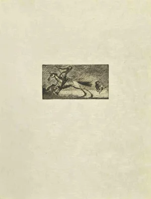 Wladyslaw Jahl, Don Quixote Galloping, Etching and Drypoint, 1951