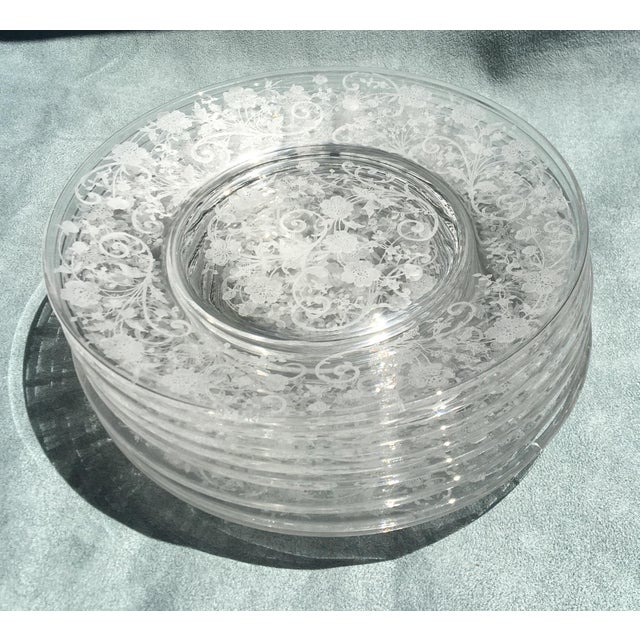 Vintage Fostoria Buttercup Crystal Glass Etched Plates Set of 8