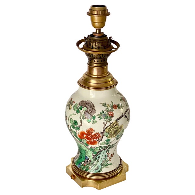 19th Century Brass Mount Famille Rose Chinese Table Lamp For Sale