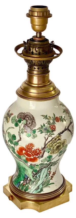 19th Century Brass Mount Famille Rose Chinese Table Lamp