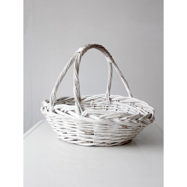 Vintage White Wicker Gathering Basket With Double Handles For Sale - Image 12 of 17