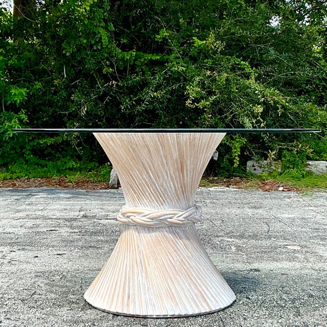 Coastal Vintage Coastal Twisted Rattan Dining Table After McGuire For Sale - Image 3 of 5