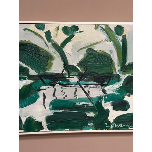 Bo Swenson, Rowboats in a Green Landscape, 2004, Oil Painting on Canvas, Framed For Sale - Image 13 of 18