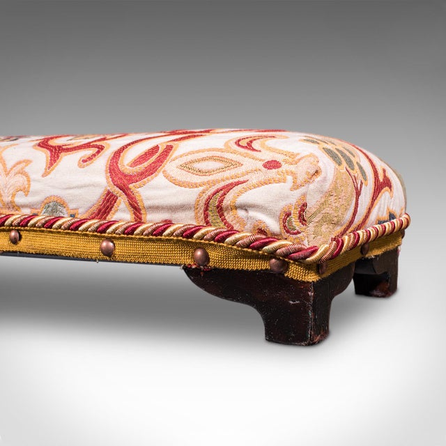 Long Antique Carriage Stool, English, Crewelwork, Fireside Foot Rest, Victorian For Sale - Image 11 of 12