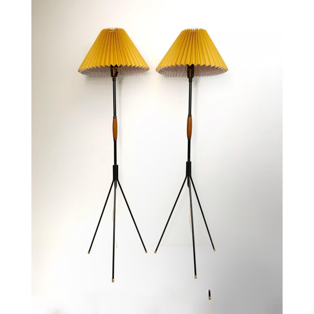 Danish Brass and Teak Tripod Floor Lamps attributed to Svend Aage Holm Sørensen, 1950s, Set of 2 For Sale - Image 9 of 9
