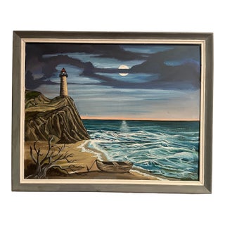 Don Stewart Lighthouse Painting After Bob Ross For Sale