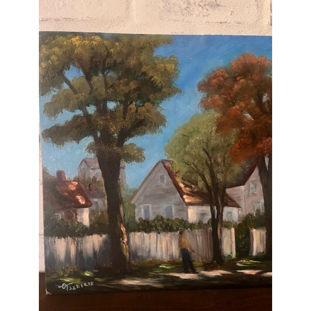 Original Signed Landscape Oil Painting Autumn Village Trees Country Scene For Sale - Image 4 of 8