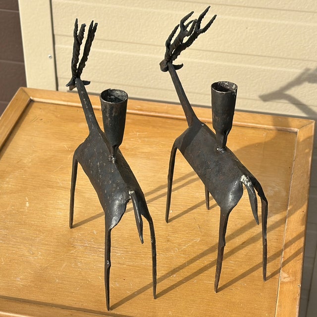 Mid-Century Modern Mid-Century Brutalist Antelope Candle Holders - a Pair For Sale - Image 3 of 12