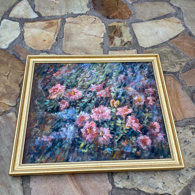 Pink Vintage Floral Still Life Oil on Canvas Signed Denver ~ Framed For Sale - Image 8 of 10