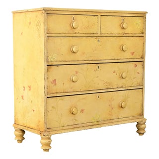 English 19th Century Painted Pine Chest with Flowers For Sale