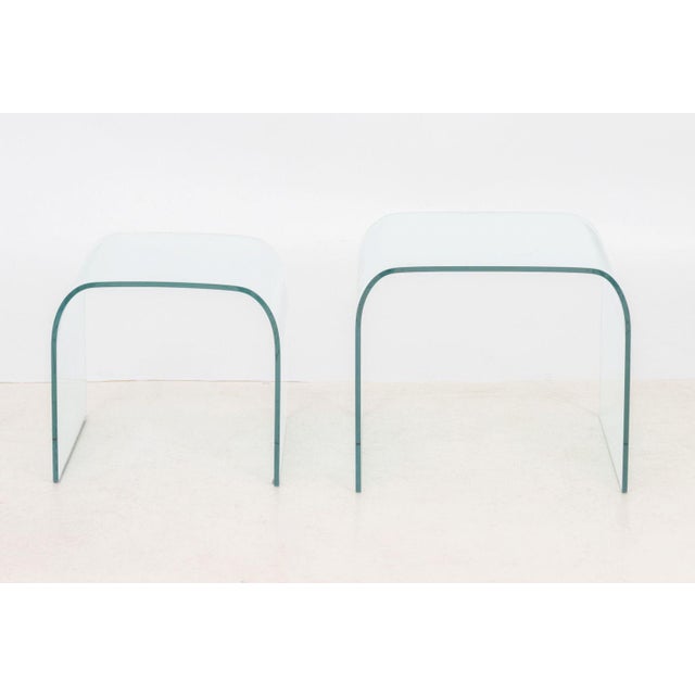Glass Modern Waterfall Glass Nesting Side Tables, 2 For Sale - Image 7 of 9