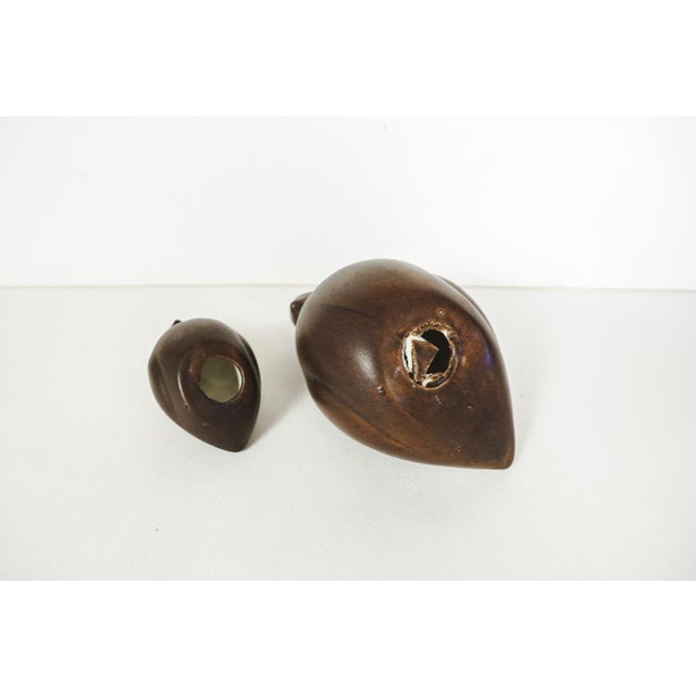 Duncan Modern MCM Set of 2 Ceramic Mold Brown Quail Figurines Pottery Hen & Chick For Sale - Image 9 of 9