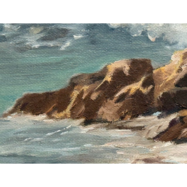 Paper F. Yayboke Turkish Coastal Seascape Signed Oil Painting, Circa 1960's For Sale - Image 7 of 12