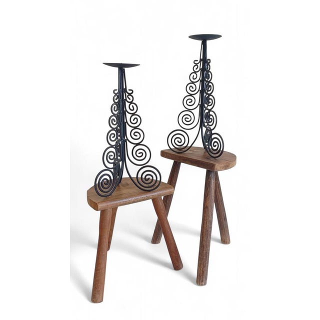 Large Spanish Cortijo Style Black Forged Iron Candelabras, Spain, 1970s, Set of 2 For Sale - Image 9 of 18
