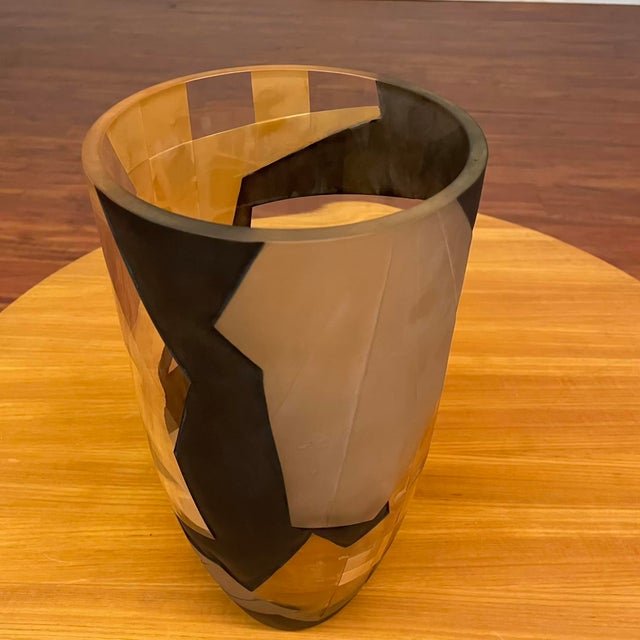 Tall Abstract Art Glass Vase With Textured Geometric and Layered Forms For Sale In Seattle - Image 6 of 11