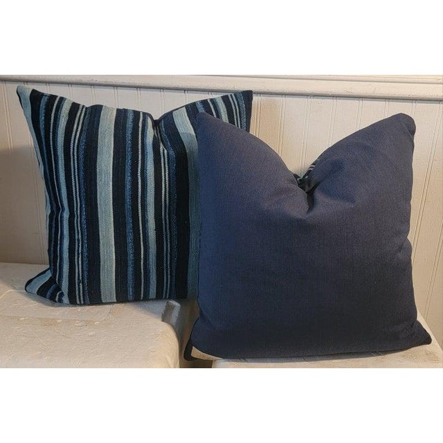 Folk Art Pair of Striped Linen Pillows For Sale - Image 3 of 5