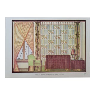 1937 Art Deco Interior Bookplate Print of a Modern Bedroom,lithograph by Edward Thorne Reproduction For Sale