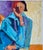 Abstract 1980s “Seated Woman” Acrylic on Canvas by Caroline Mitchell - For Sale - Image 3 of 9