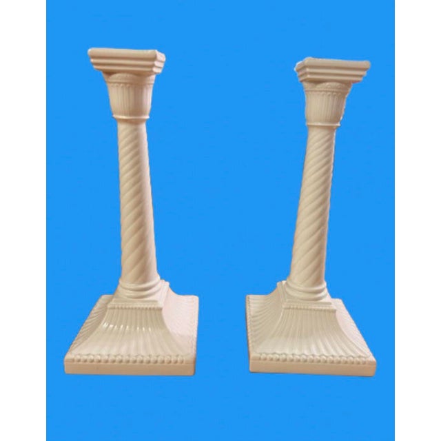 Fitz and Floyd Vintage Fitz and Floyd White Porcelain Candlesticks - A Pair For Sale - Image 4 of 10
