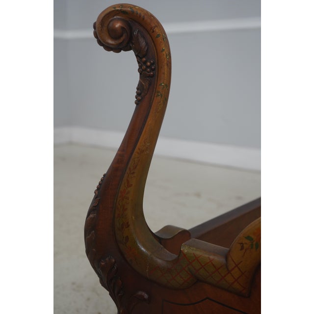 1930s Pair of Vintage Paint Decorated French Style Carved Twin Beds For Sale - Image 5 of 18