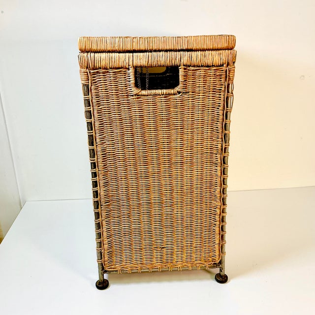 Vintage Boho Chic Coastal Wicker and Steel Hamper.. For Sale - Image 9 of 16