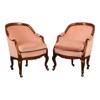 Karges French Louis XV Style Pair of Barrel Back Bergere Club Chairs For Sale