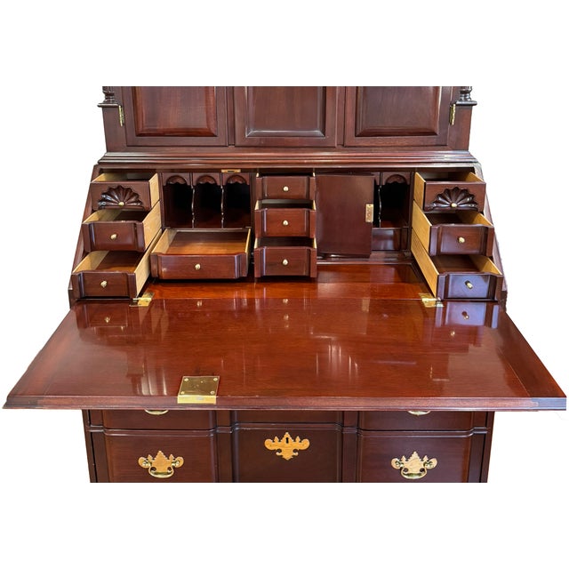 Late 20th Century Kindel Winterthur Mahogany Secretary Desk | Colonial Chippendale Style | Solid Wood Vintage Cabinet For Sale - Image 5 of 17