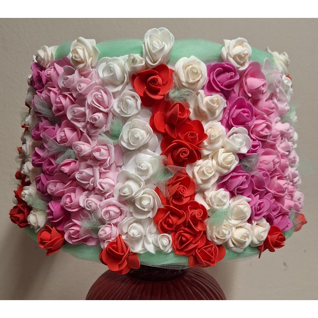 Red Vintage French Table Lamp with Red Ceramic Base by Koska and Handmade Flower Shade by Lamplove, 1980s For Sale - Image 8 of 11