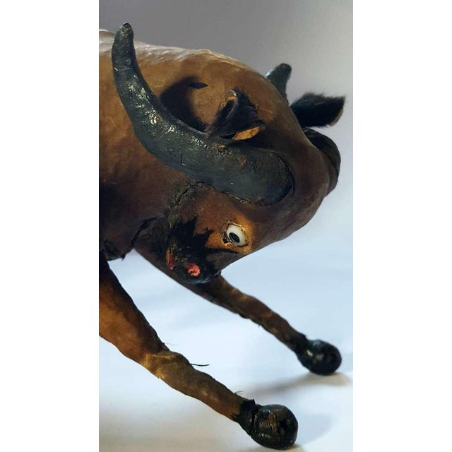 Hand-Stitched Leather Bull Figure, Folk Art Sculptural Decorative Object, Early 20th Century. For Sale - Image 6 of 9