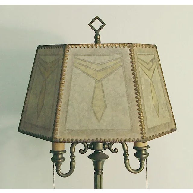 Metal 1920s Rembrandt Floor Lamp With Art Deco Mica Shade For Sale - Image 7 of 11