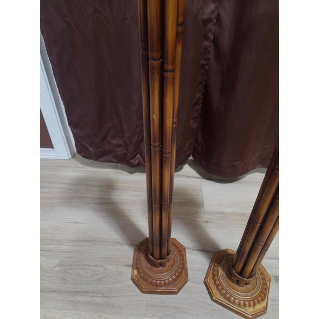 Wood Late 20th Century Hollywood Regency Style Faux-Bamboo Floor Candlesticks. For Sale - Image 7 of 7