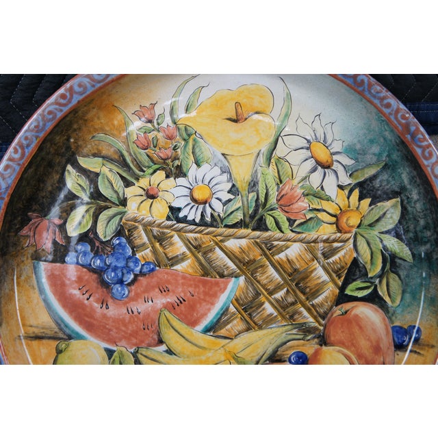 Late 20th Century Vintage Mayolica Santa Rosa Mexican Fruit Flowers Still Life Stoneware Charger Plate For Sale - Image 5 of 10